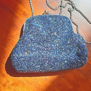 Valerie Stevens handmade blue sparkling beaded evening bag.
